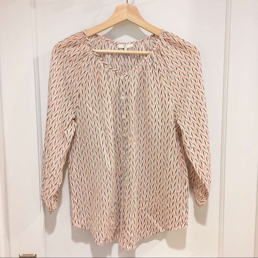 ⭐️ Joie Cotton Popover Top Zigzag Chevron Stripe XS White Orange Gray